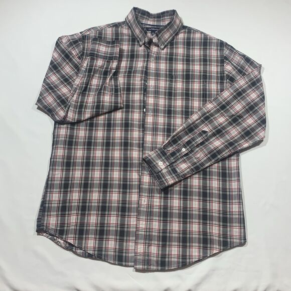 Dress Shirt Men Medium Croft & Barrow Black Plaid Cotton Blend Button-Down Colla - Picture 1 of 6